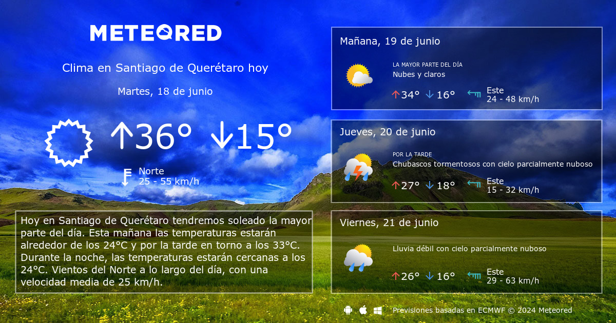 ¿Cómo estará el tiempo mañana cerca de Santiago de Querétaro Qro