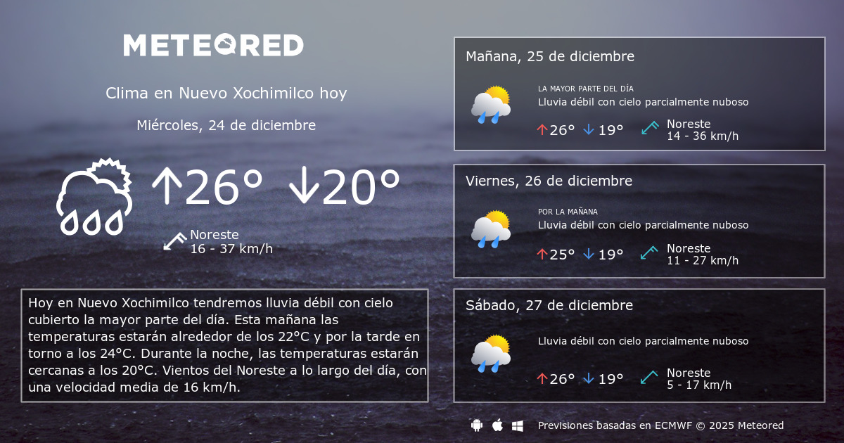 Clima en Nuevo Xochimilco por horas Meteored